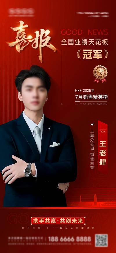 南门网 海报 地产 人物 销冠 红金 创意 喜报 业绩 冠军 介绍 祝贺 庆祝 宣传 销售 简约