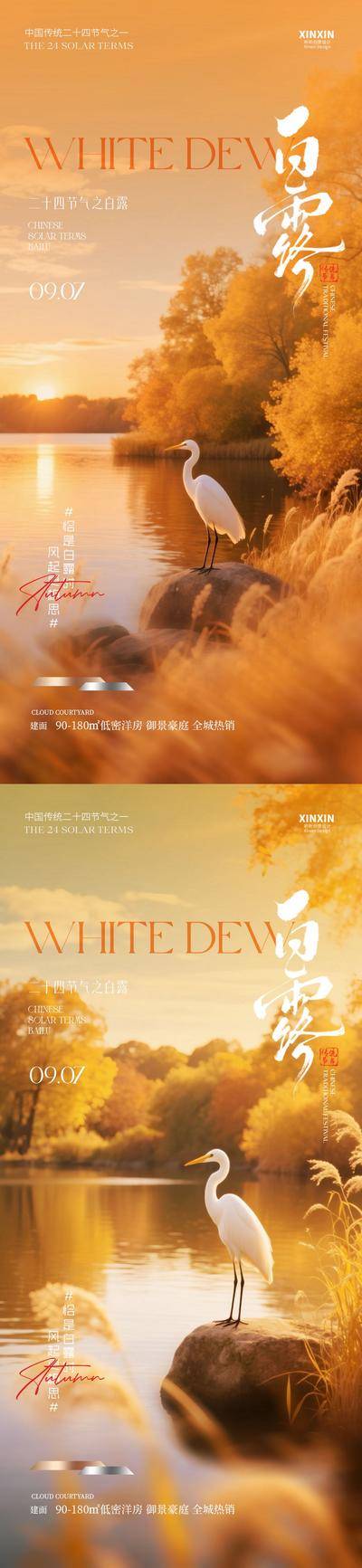 【南门网dcpsd.com】广告 质感 二十四节气 白露 公历节日 秋天 仙鹤 芦苇