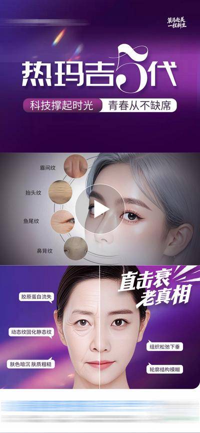 【南门网dcpsd.com】医美 高端 质感 视频框 创意 热玛吉5代 视频框 抗衰 提升 精致 渐变 紧致 年轻 舒适热玛 胶原蛋白 亮肤 轮廓 模特 术前术后 对比 整形 美容 气质 时尚 版式 排版 大气 宣传