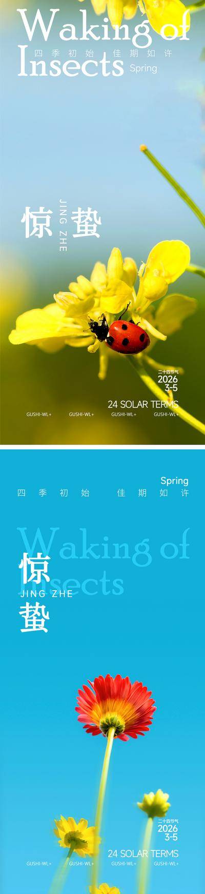 南门网 广告 二十四节气 春季 惊蛰 昆虫 花 蓝天 简约