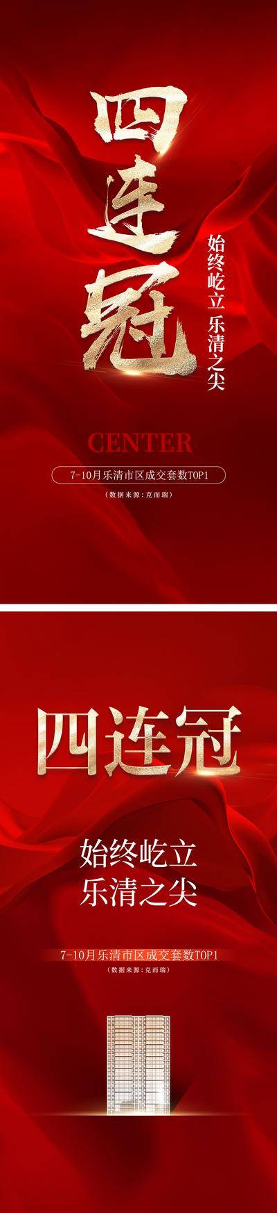南门网 广告 海报 地产 战报 喜报 红金 四连冠 置业 礼品 喜庆