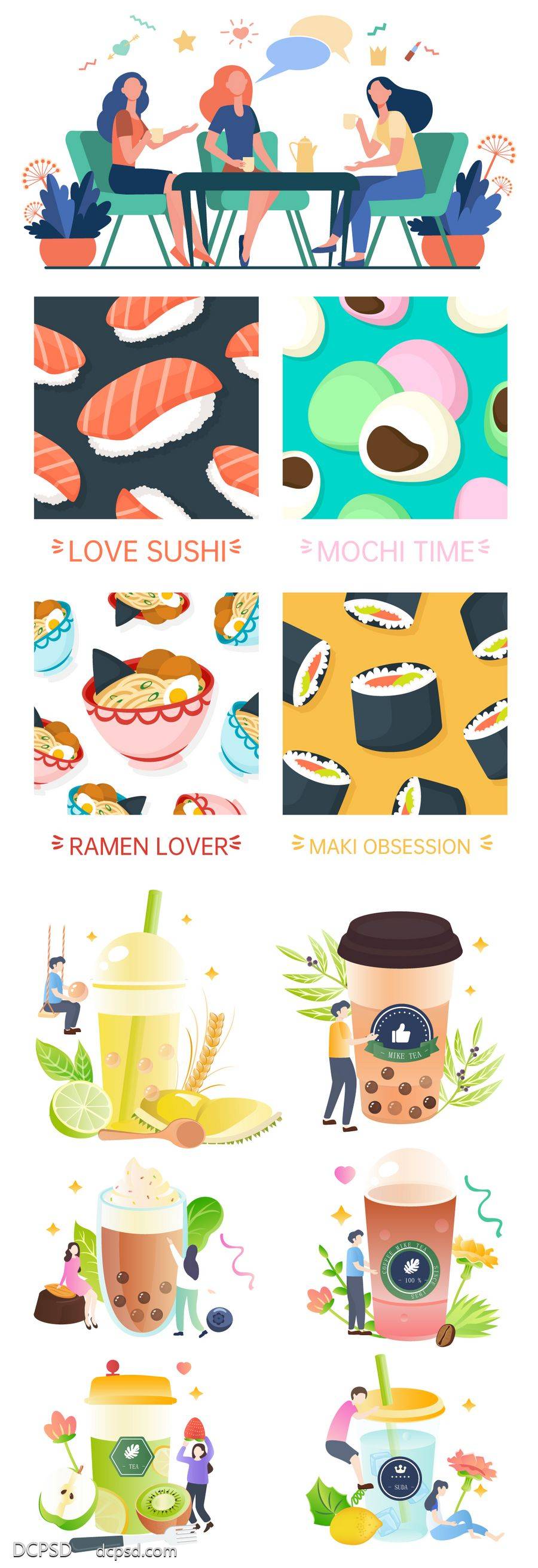 南门网 插画 创意 商业 奶茶 商铺 餐饮 甜品 甜点 卡通 吃喝玩乐