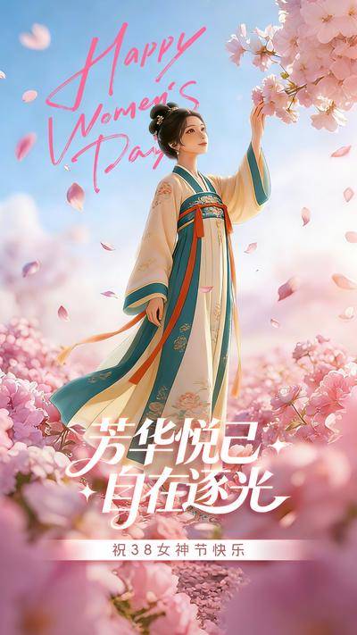 南门网 国潮风 38女神节 热点海报 女生节 国潮汉服女生 三八节快乐 38妇女节