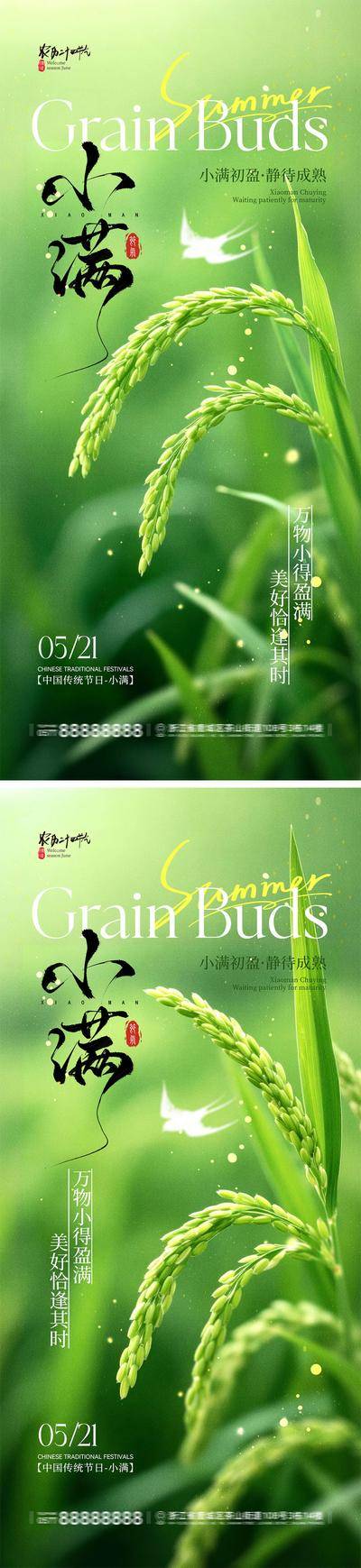 南门网 海报 地产 二十四节气 小满 芒种 小麦 丰收 农民 劳作 麦田 收获 谷物 收割