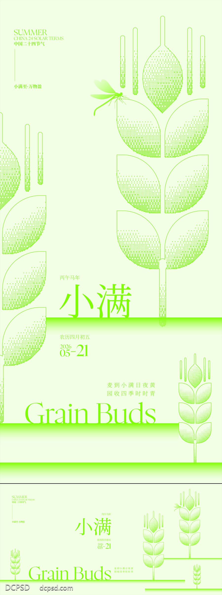 南门网 广告 海报 地产 小满 节气 插画 手绘 素描